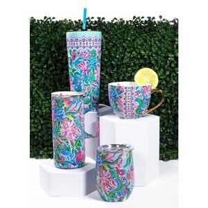 Lilly Pulitzer 24oz Double Wall Turquoise Oasis Golden Hour Tumblers Preppy